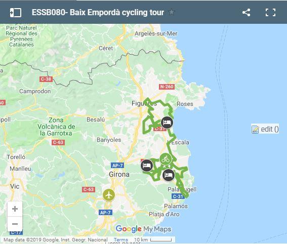 Map cycling routes in Baix Empordà