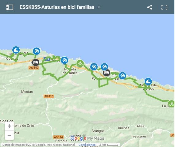 Map cycling routes in Asturias for kids