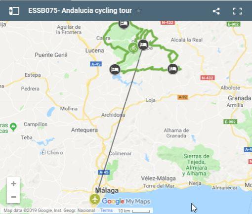 Map of cycling routes in Andalusia