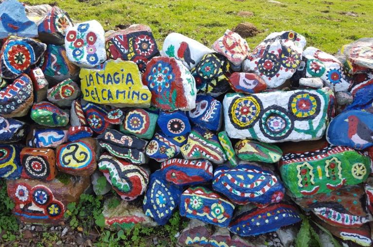 painted rocks in the Camino de Santiago